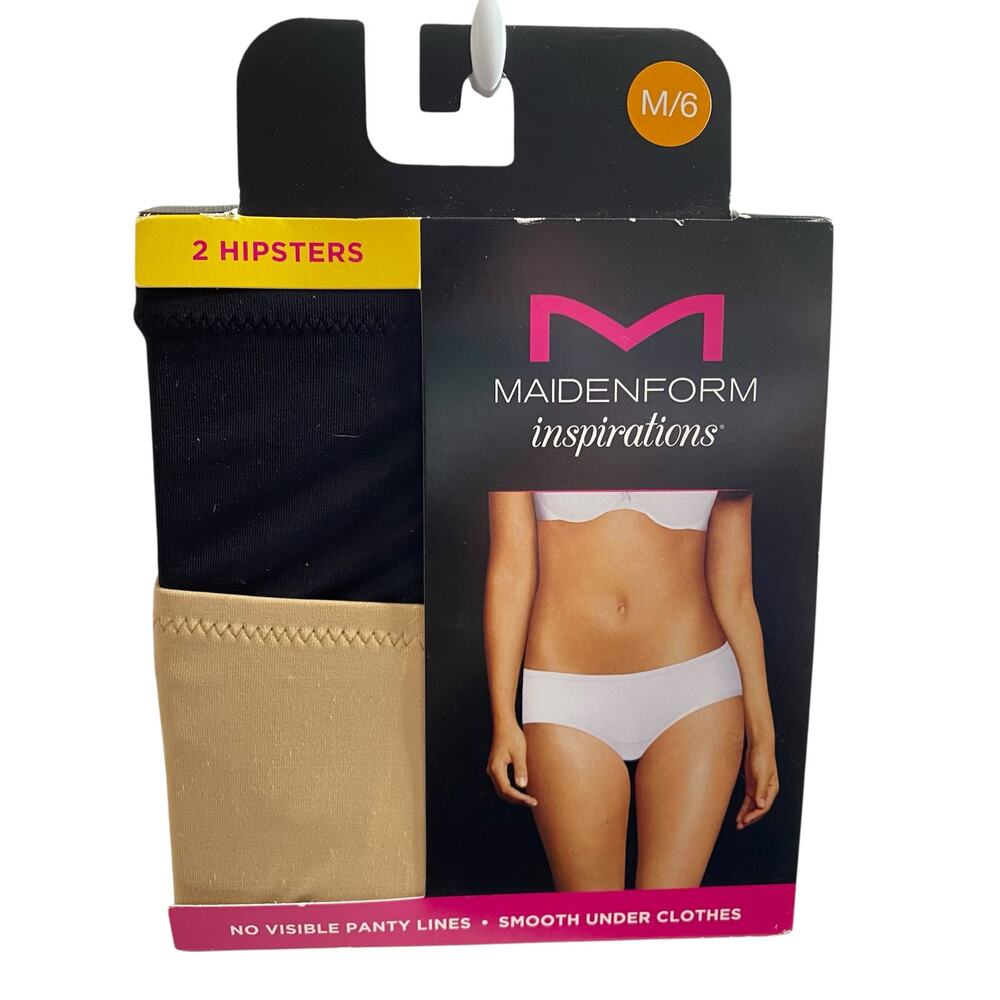 Maidenform 2 Pair Size M 6 Hipster Inspirations Panty Black Beige No Line NWT